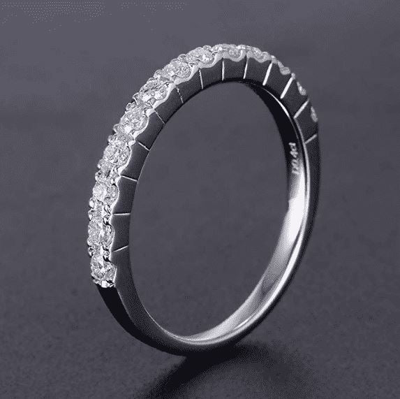 doveggs moissanite wedding band platinum plated silver 0.4 carat center 2mm h-i color moissanite half eternity band guard ring for girls - DovEggs-Seattle