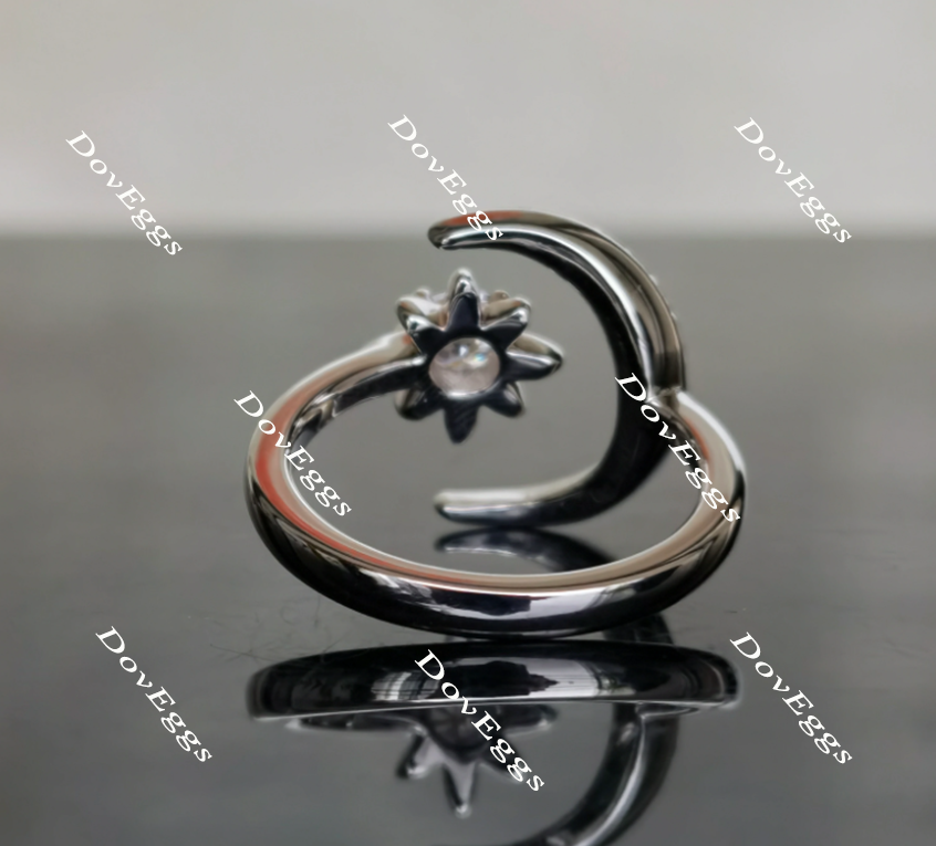 Doveggs Crescent Moon and Star moissanite/Lab grown diamond engagement ring wedding bands-2.6mm band width