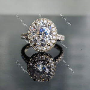 Doveggs oval pave halo moissanite ring/lab grown diamond engagement ring