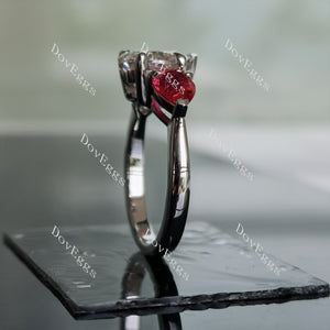 DovEggs heart three stones moissanite & colored gem engagement ring