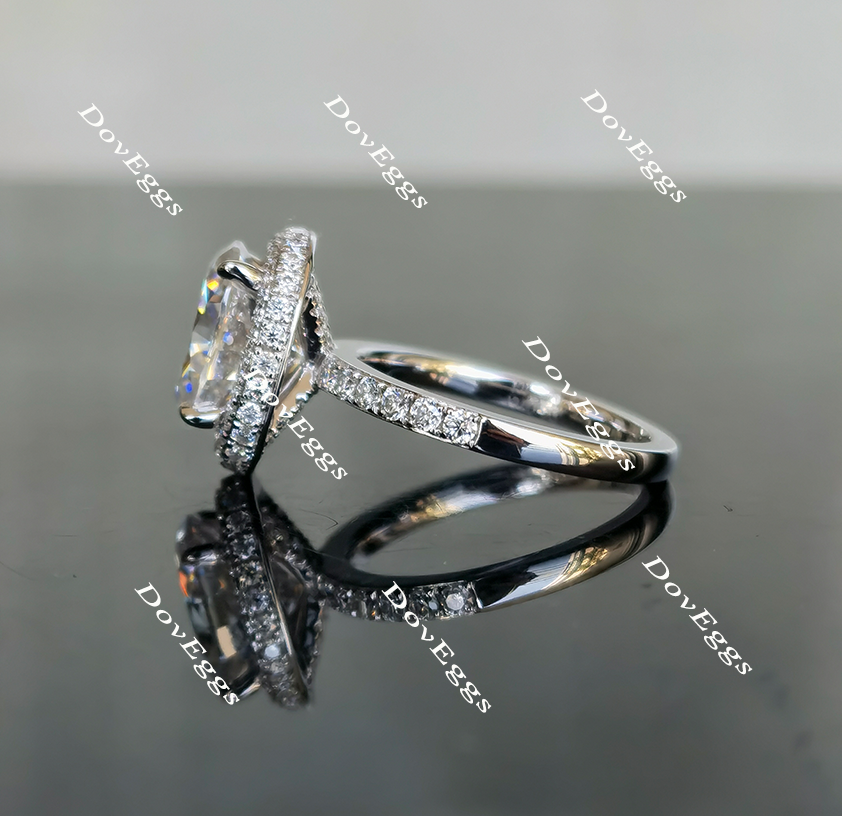 DovEggs oval halo moissanite engagement ring