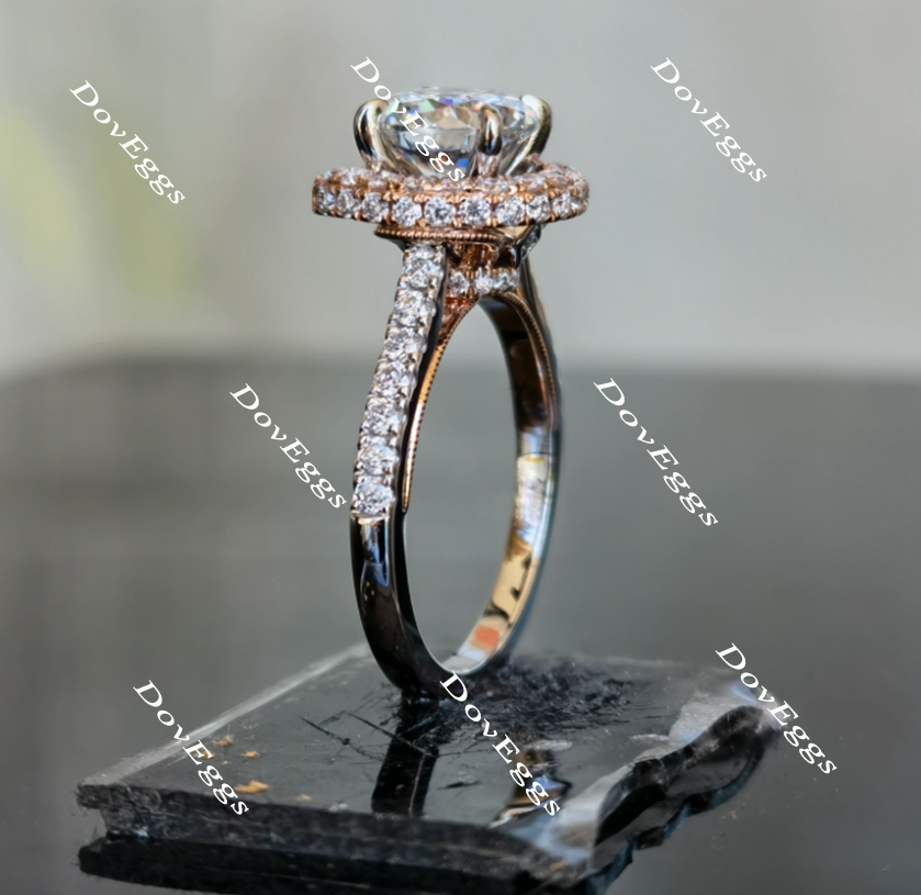 The Aloha Presley half eternity pave Round moissanite ring