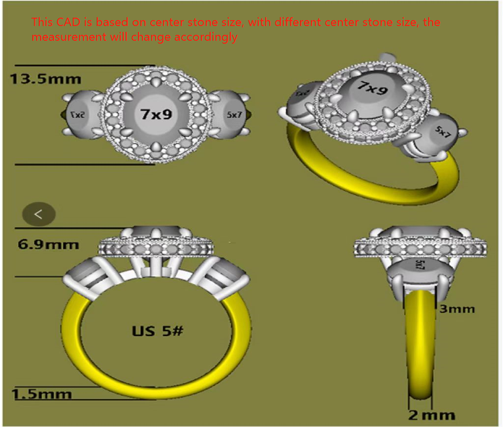 DovEggs oval vintage three-stone halo moissanite engagement ring