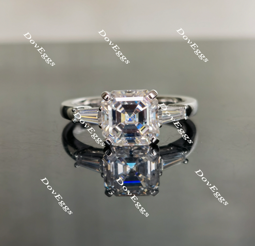 three-stone moissanite engagement ring