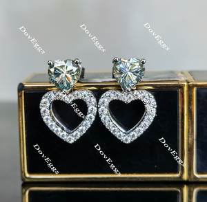 Doveggs heart peacock blue halo screw back moissanite earrings for women