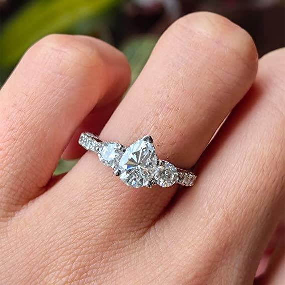 Doveggs pear vintage/antique pave moissanite engagement ring in sterling silver setting