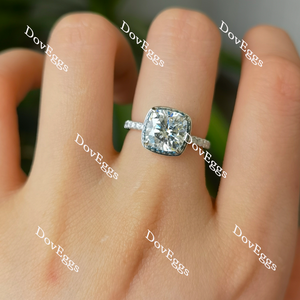 Doveggs cushion pave halo moissanite and birthstone engagement ring