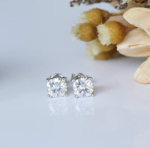 doveggs 2 carat gh color cushion moissanite earring studs sterling silver push back