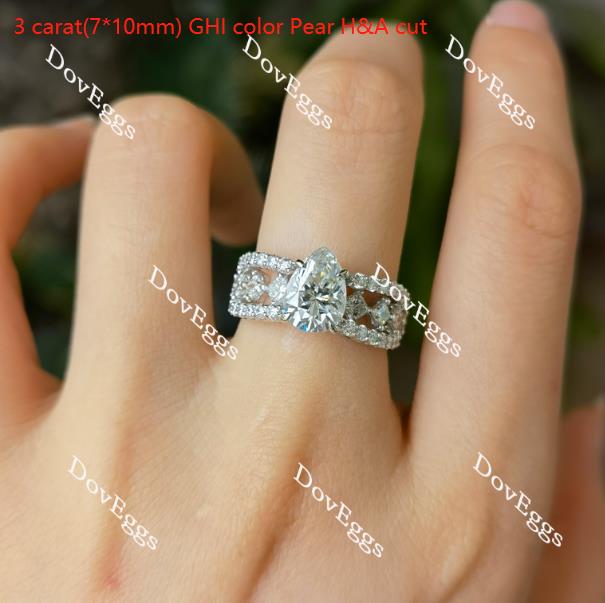 The Mikinzy pear split shank half eternity pave moissanite engagement ring