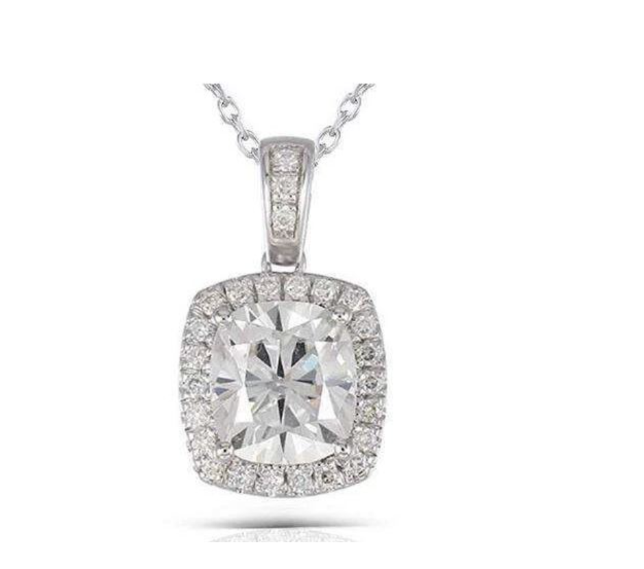 Doveggs premade 18k white gold cushion moissanite pendant necklace(pendant only)