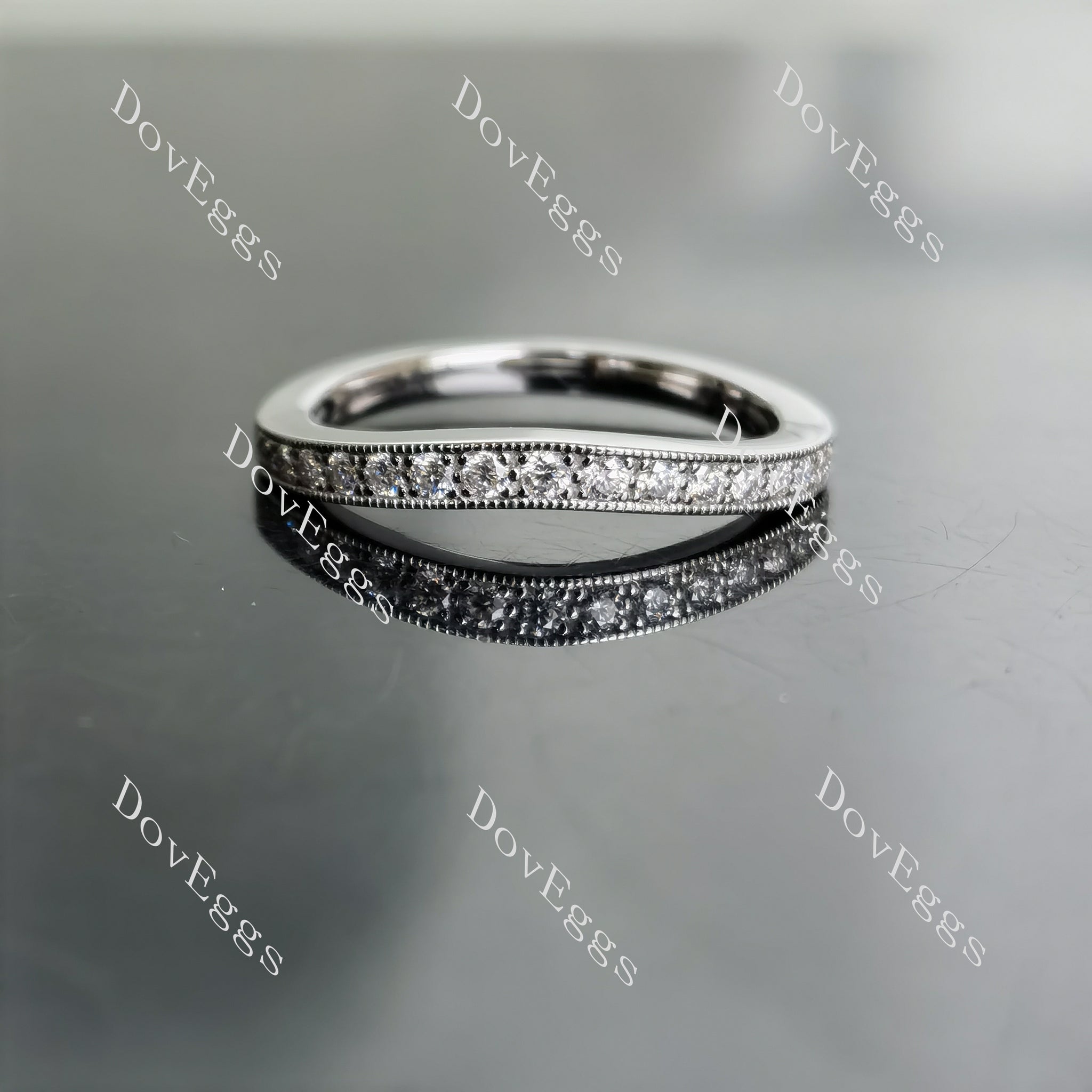 Doveggs round half eternity pave moissanite/lab grown diamond wedding band-1.9mm band width