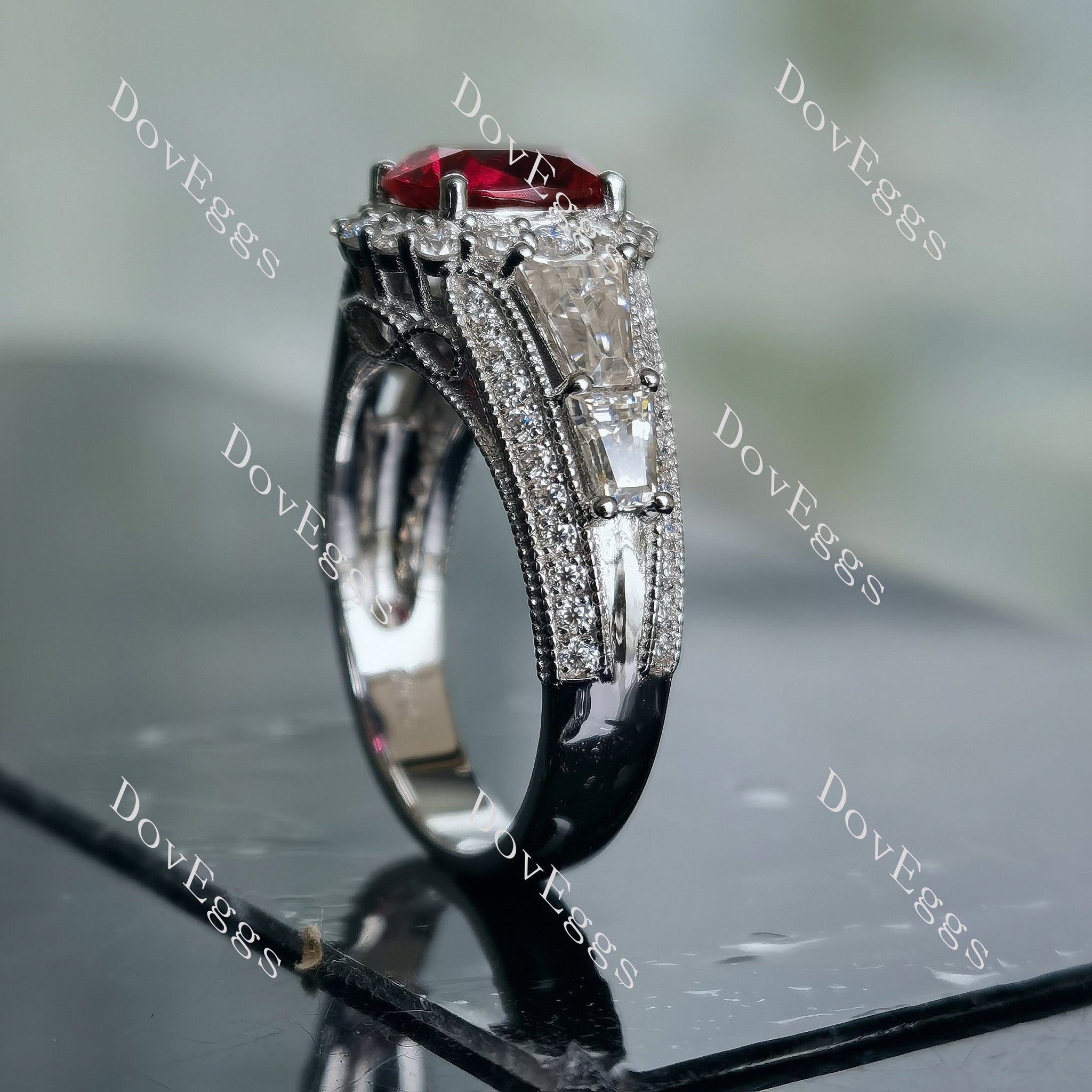 Doveggs halo art deco pave colored gem engagement ring