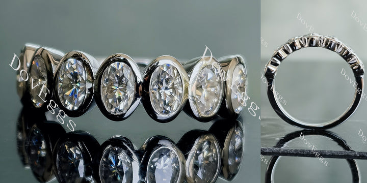 Doveggs oval seven stones bezel moissanite/lab grown diamond wedding band-2.5mm band width