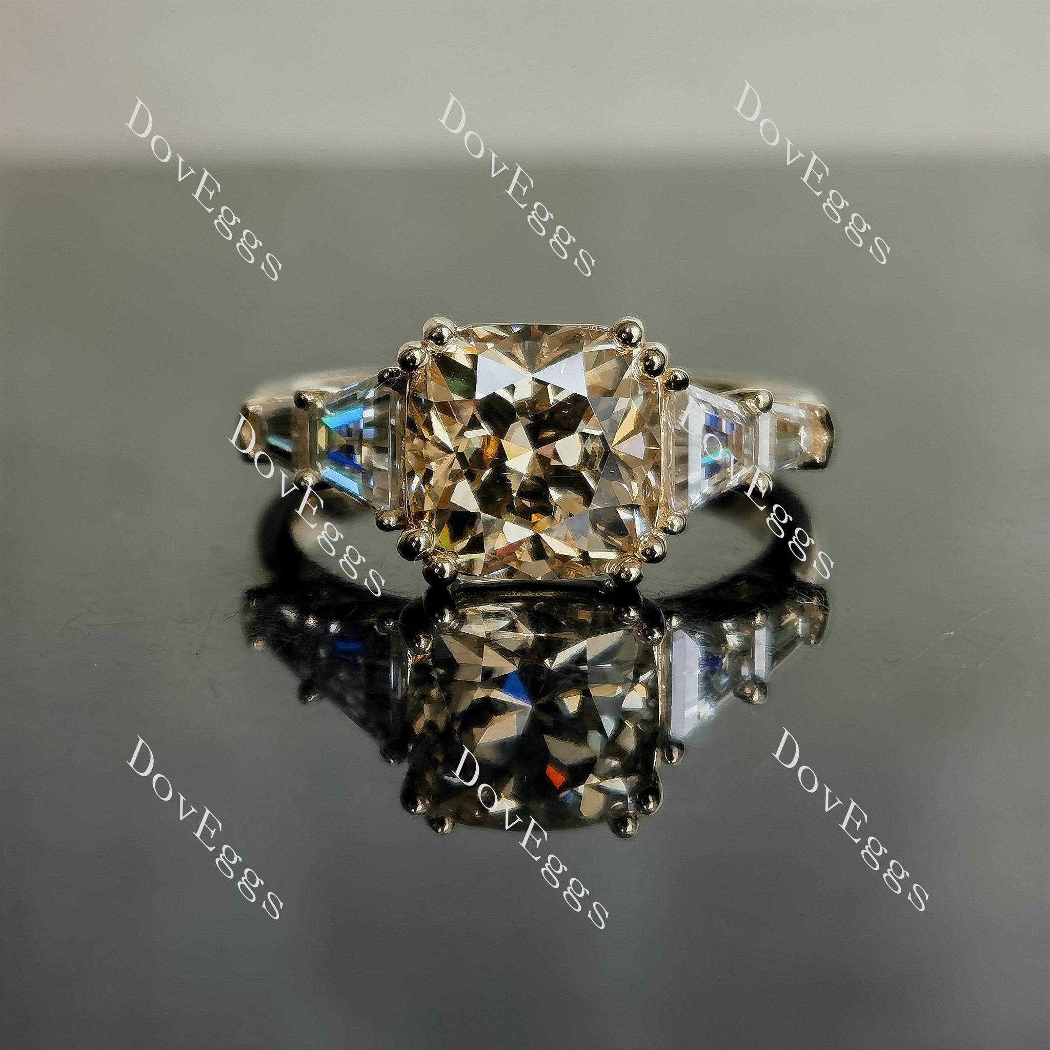 Doveggs three-stone side stones colored moissanite engagement ring