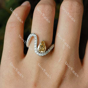 Doveggs pear curved wave pave colored moissanite ring