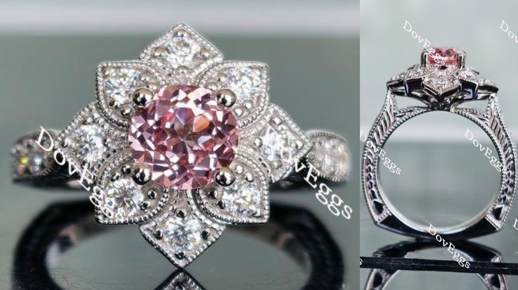 floral pink sapphire engagemnt ring