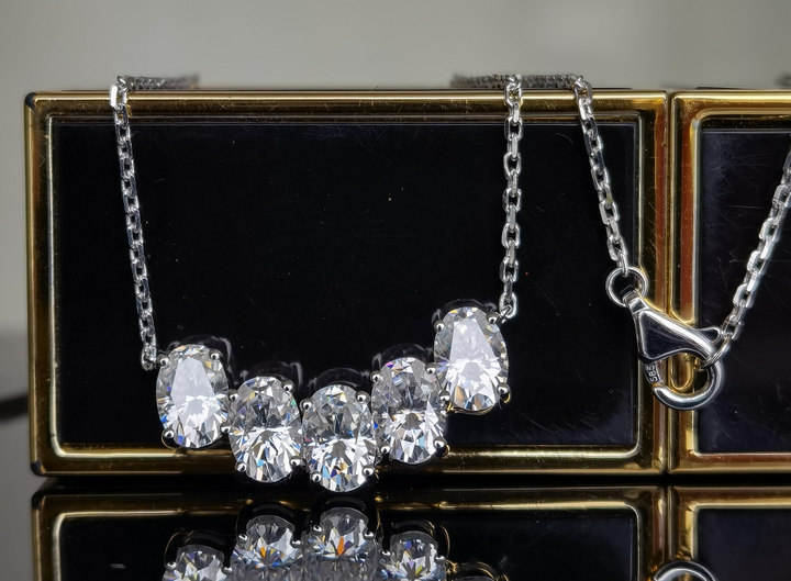 Doveggs 2.5 carat oval cut five stone moissanite pendant necklace for women - DovEggs-Seattle