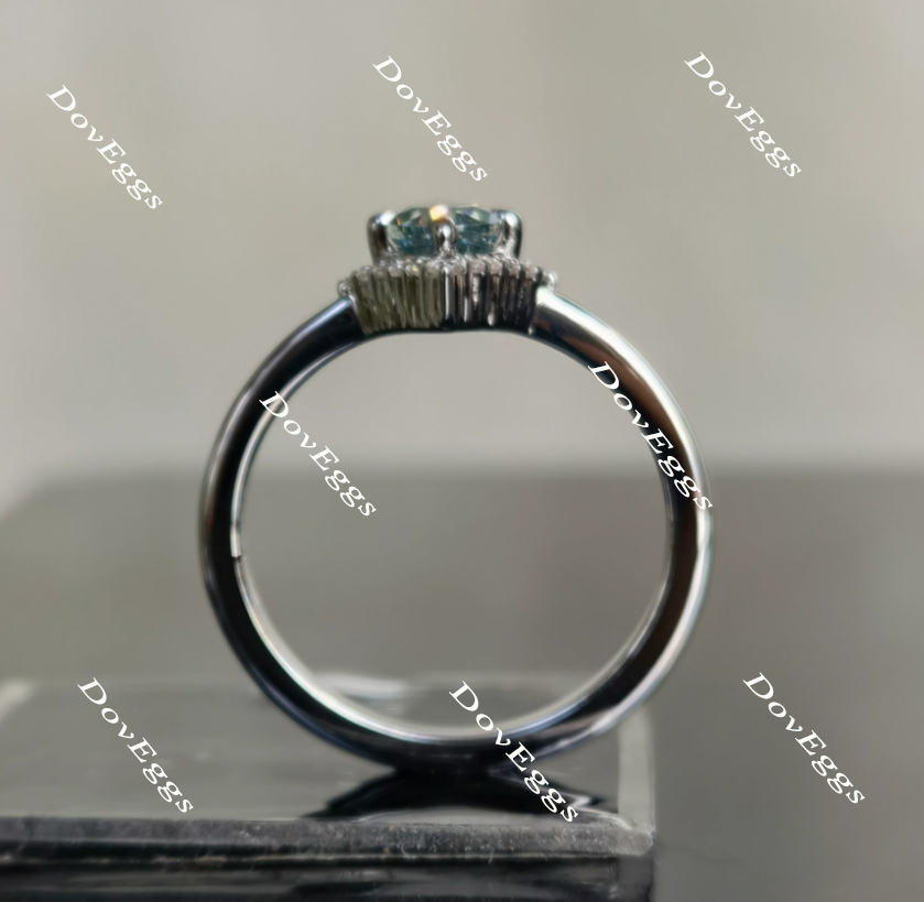 Doveggs pear art deco Peacock blue moissanite engagement ring