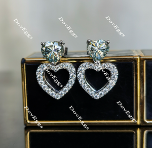 Doveggs heart peacock blue halo screw back moissanite earrings for women