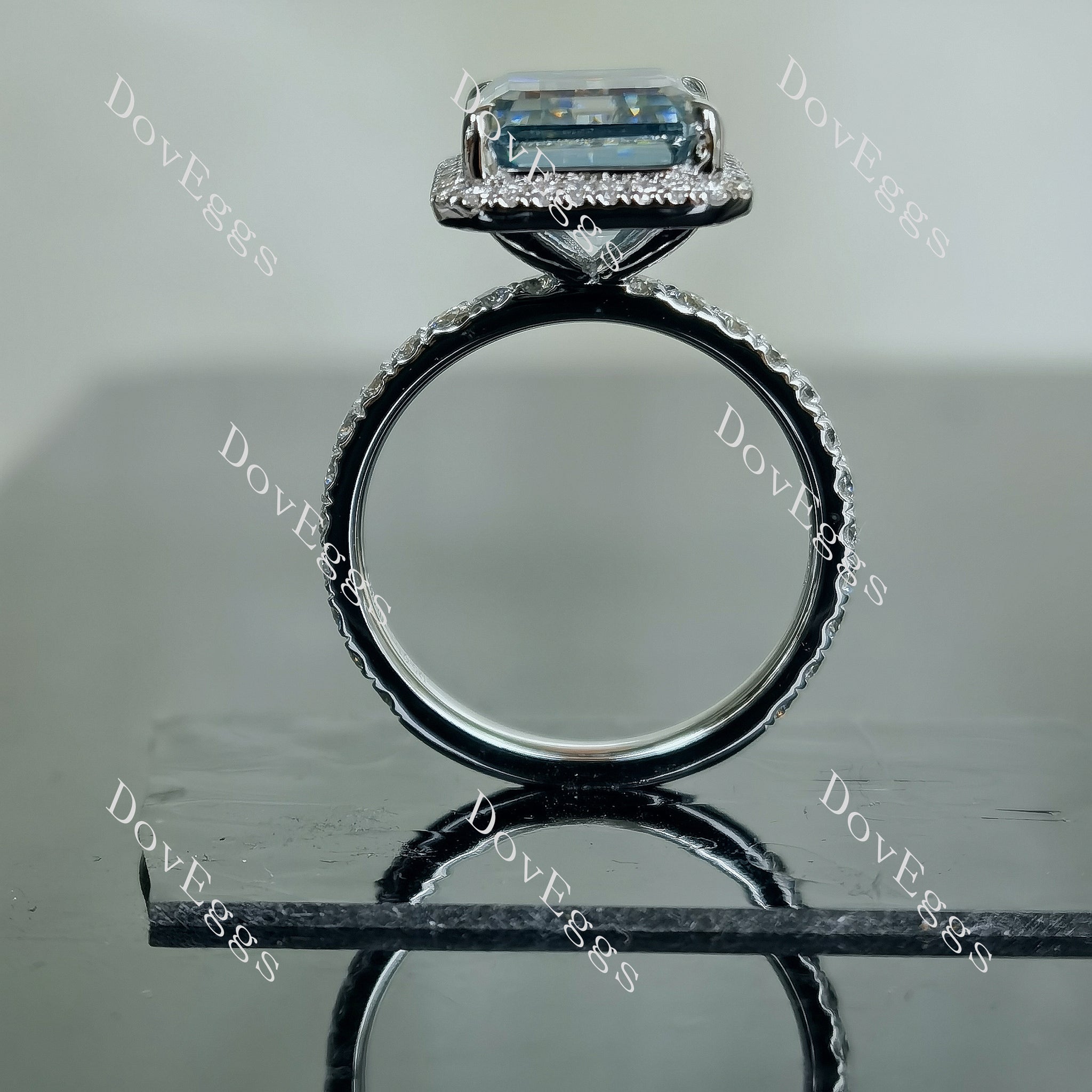 Doveggs emerald halo pave smokey spark grey moissanite bridal set (2 rings)