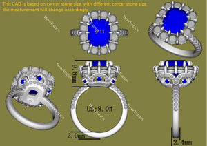 Doveggs elongated cushion half eternity pave blue sapphire colored gem ring