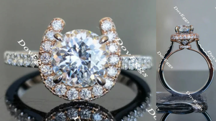 The Aloha Presley half eternity pave Round moissanite ring - DovEggs-Seattle