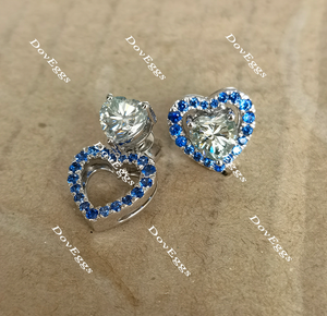 Doveggs heart peacock blue halo screw back moissanite and birthstone earrings