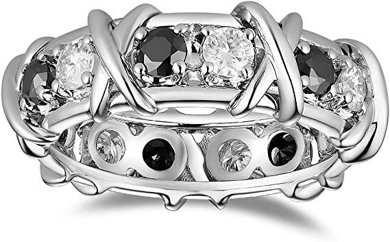 Doveggs sterling silver 3mm round GHI & black moissanite wedding band 5.5mm Band Width
