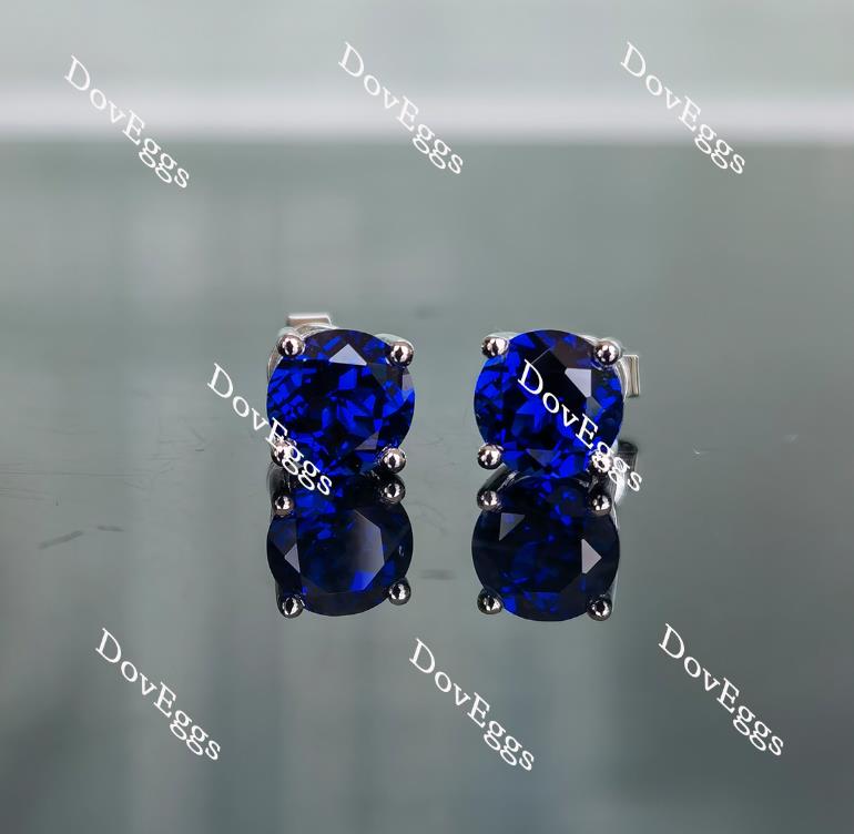 Doveggs solitaire round intense royal blue sapphire stud earrings for women