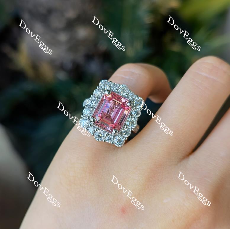 Doveggs emerald shape halo pink sapphire engagement ring