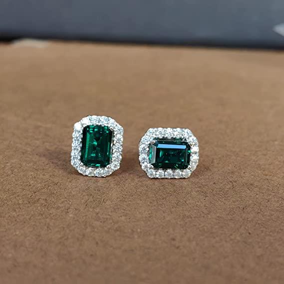 Doveggs sterling silver 2cttw emerald shape zambia emerald earrings push back stud earrings