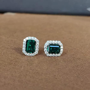 Doveggs sterling silver 2cttw emerald shape zambia emerald earrings push back stud earrings
