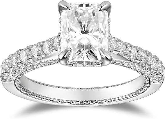 Doveggs 2ct radiant sterling silver hidden halo moissanite ring Band Width 2.6mm