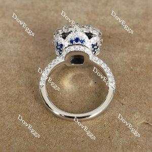 Doveggs elongated cushion half eternity pave blue sapphire colored gem ring