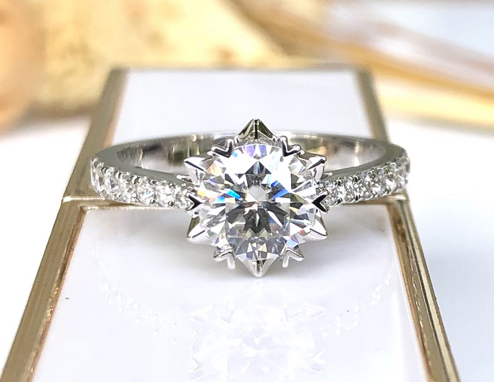doveggs round 1 carat 18k white gold EF color moissanite engagement ring - DovEggs-Seattle