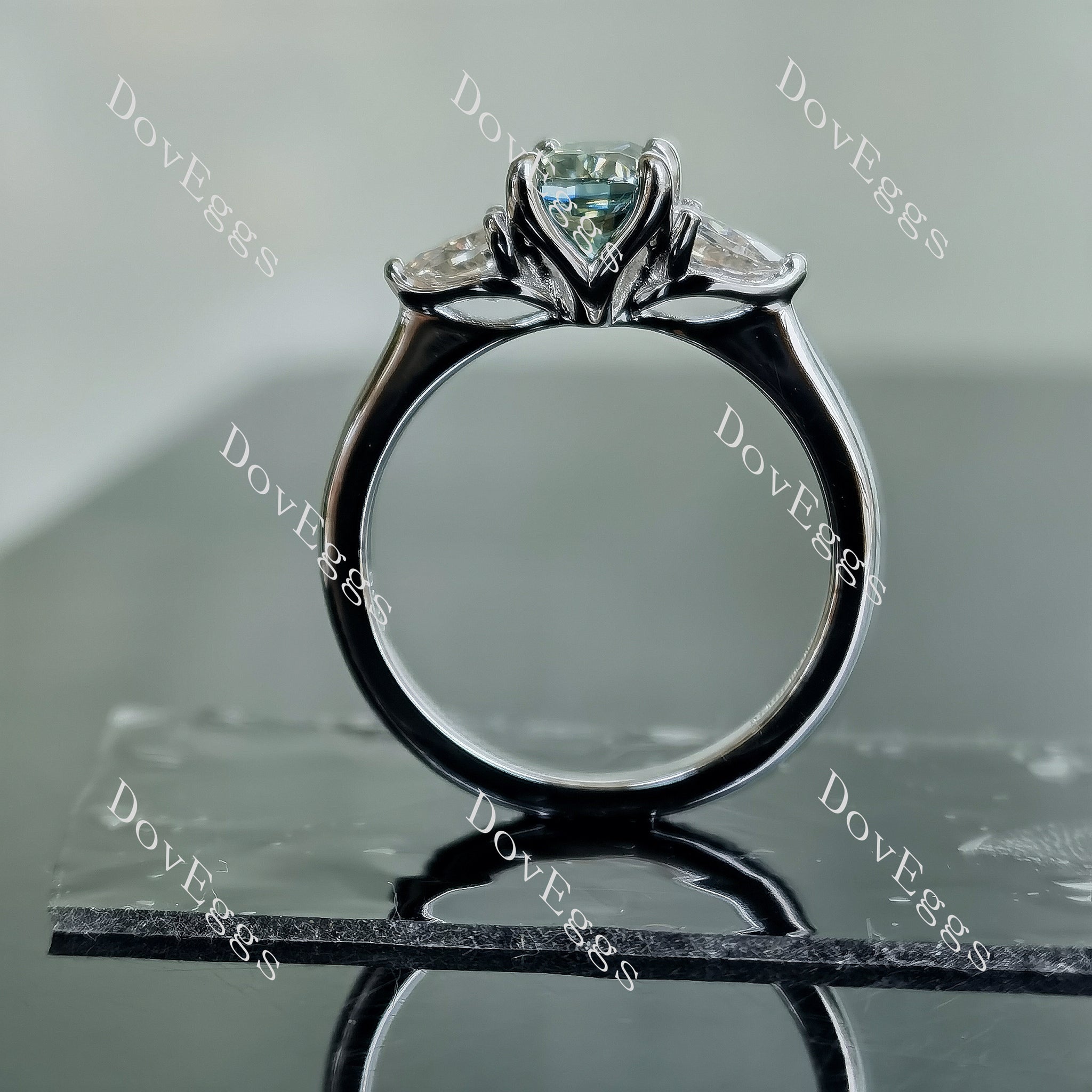 Doveggs cushion three-stone colored moissanite engagement ring