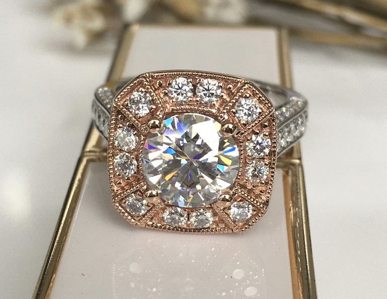 doveggs round flower shape moissanite engagement ring