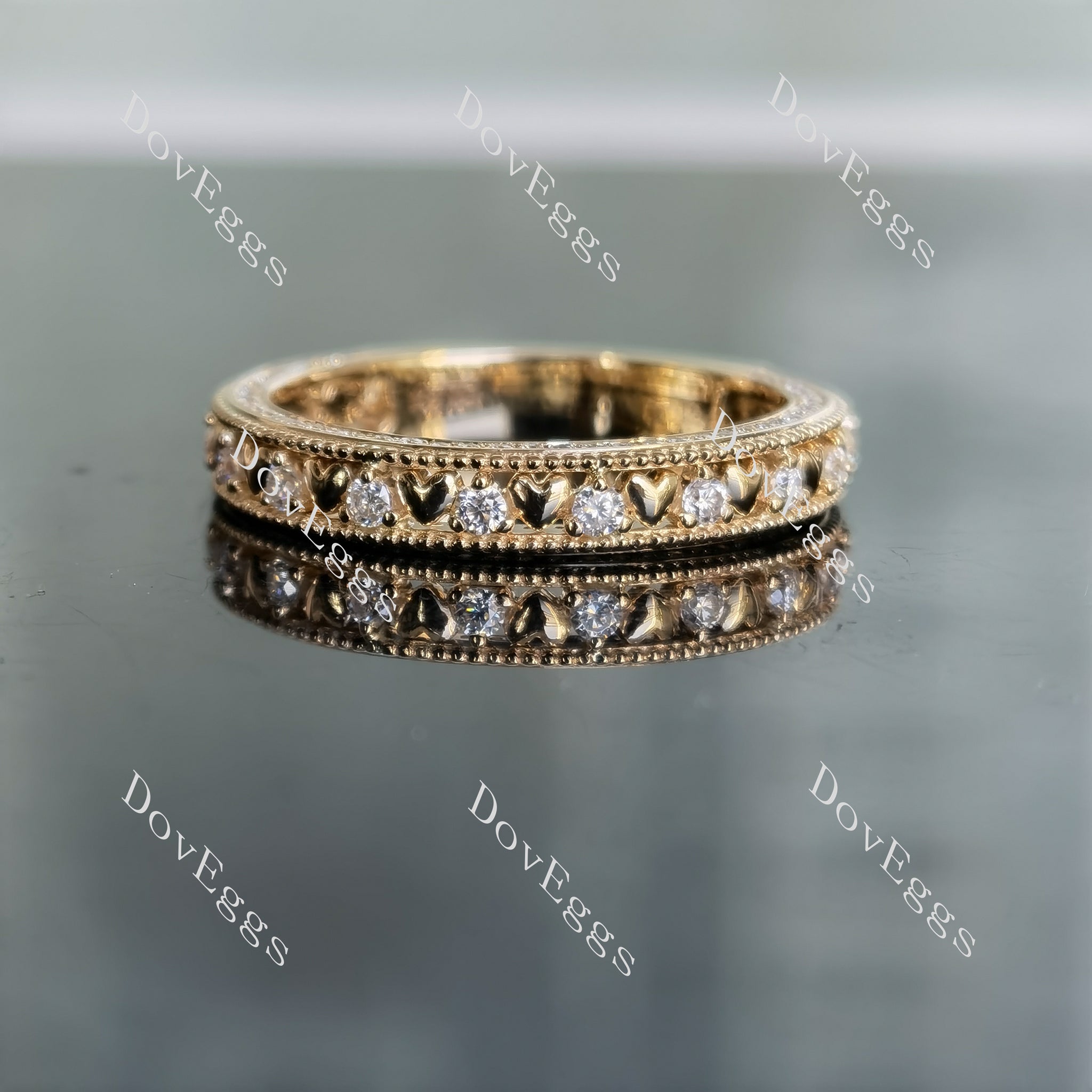 Doveggs round 3/4 eternity pave near colorless/colorless moissanite wedding band-3.4mm band width