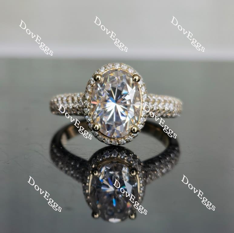 Doveggs oval pave halo moissanite engagement ring
