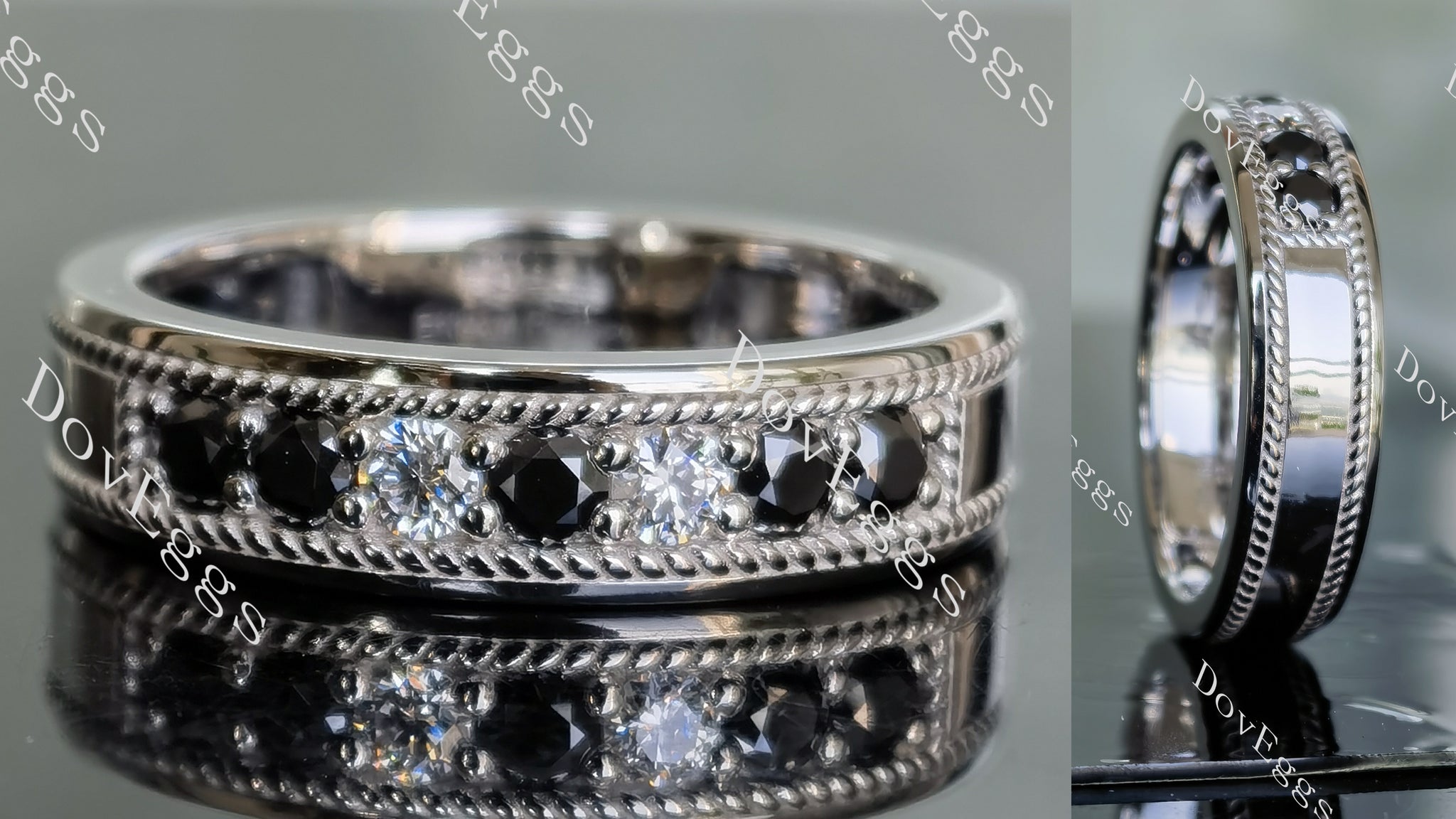 Doveggs round pave moissanite&colored gem wedding band-6mm band width