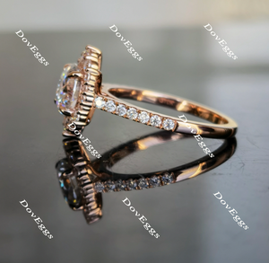 The Amanda round half eternity pave halo moissanite engagement ring