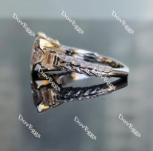 Doveggs three-stone art deco cushion moissanite engagement ring