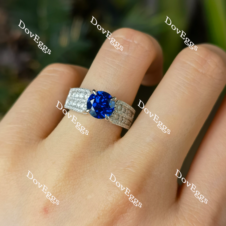 DovEggs half eternity pave round intense royal blue sapphire colored gem ring