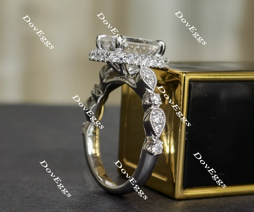 Doveggs art deco emerald moissanite engagement ring