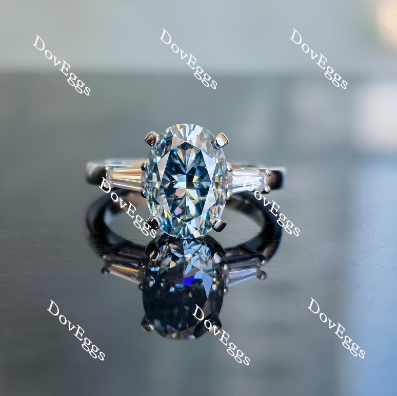 Doveggs smokey spark grey oval three-stone moissanite engagement ring
