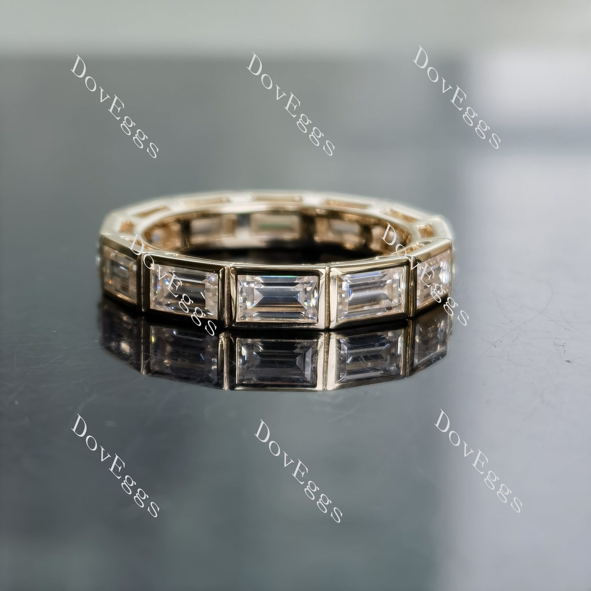 Doveggs emerald full eternity bezel moissanite wedding band-4.0mm band width