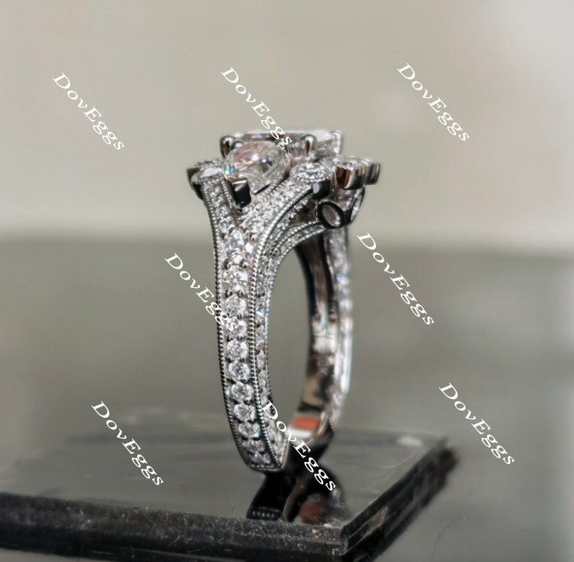 Doveggs art deco floral asscher moissanite engagement ring