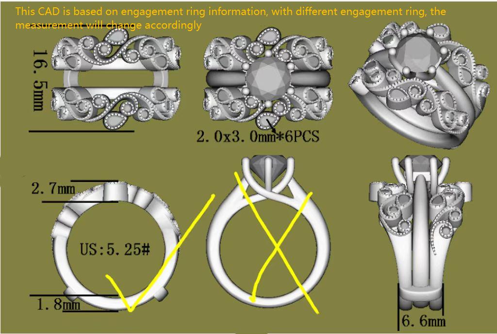 Doveggs art deco round pear moissanite guard ring/moissanite enhancer-6.6mm band width