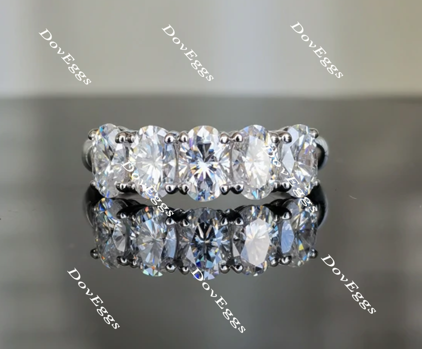 Doveggs Five stone oval moissanite wedding bands/moissanite/lab grown diamond ring-2.4mm band width