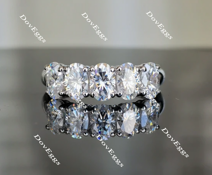 Doveggs Five stone oval moissanite wedding bands/moissanite/lab grown diamond ring-2.4mm band width - DovEggs-Seattle